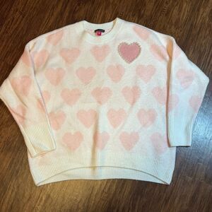 Vince Camuto Crewneck Heart Sweater, Size Medium Cream Pink
